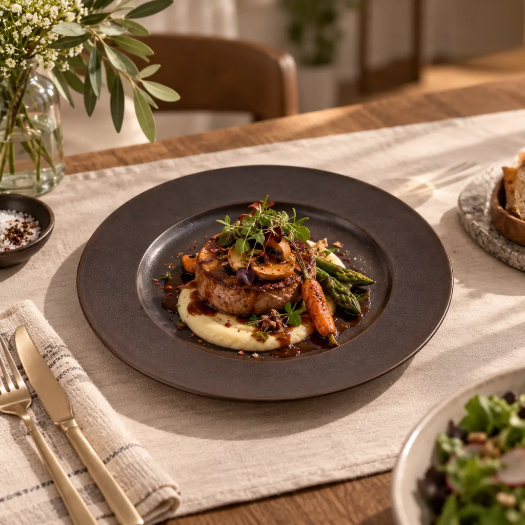 Porceletta-Rustic-Black-Reactive-Glaze-Porcelain-Flat-Plate-21cm-8Inch-Lifestyle-02.jpg