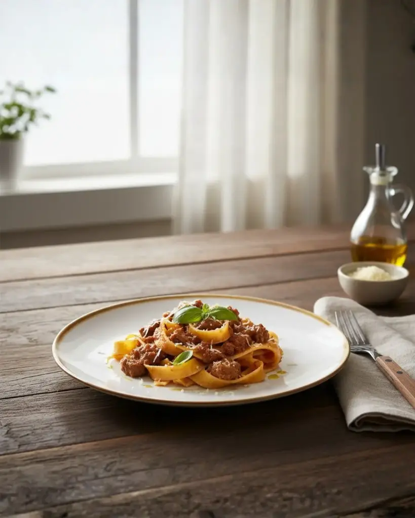 Porceletta-Ivory-Mocha-Porcelain-Thin-Flat-Rimmed-Plate-28cm-11Inch-Lifestyle-1.webp