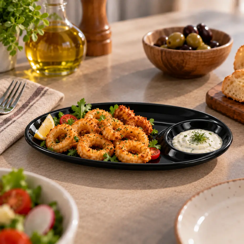 Vague-Black-Melamine-Oval-Platter-with-Sauce-Section-28cm-Lifestyle-1.jpg