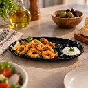 Vague-Black-Melamine-Oval-Platter-with-Sauce-Section-28cm-Lifestyle-1.jpg