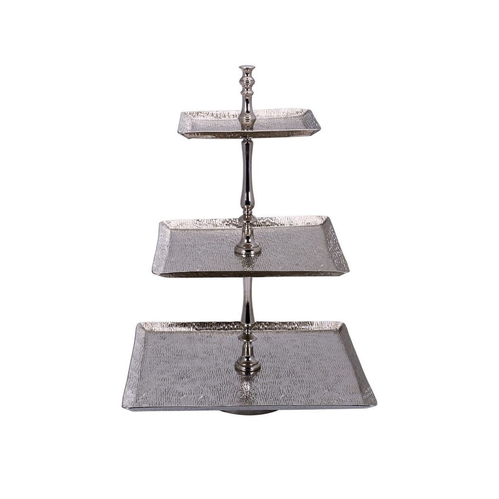 Vague Aluminium Square 3 Tier Stand with SS Silver Finish 40 cm