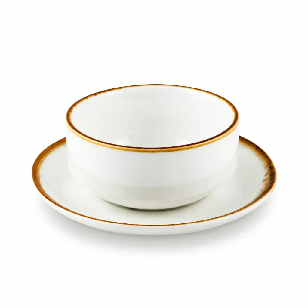 Porceletta Ivory Mocha Porcelain Soup Cup & Saucer 220 ml