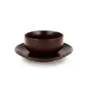 Porceletta Rustic Black Reactive Glaze Porcelain Soup Cup & Saucer