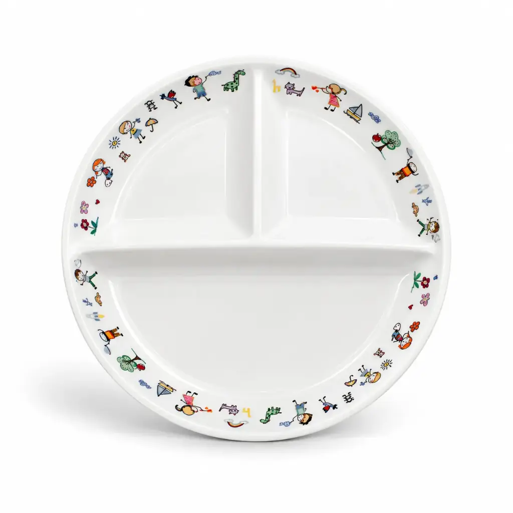Porceletta Ivory Porcelain Kids Divider Plate 9" 3 compartments