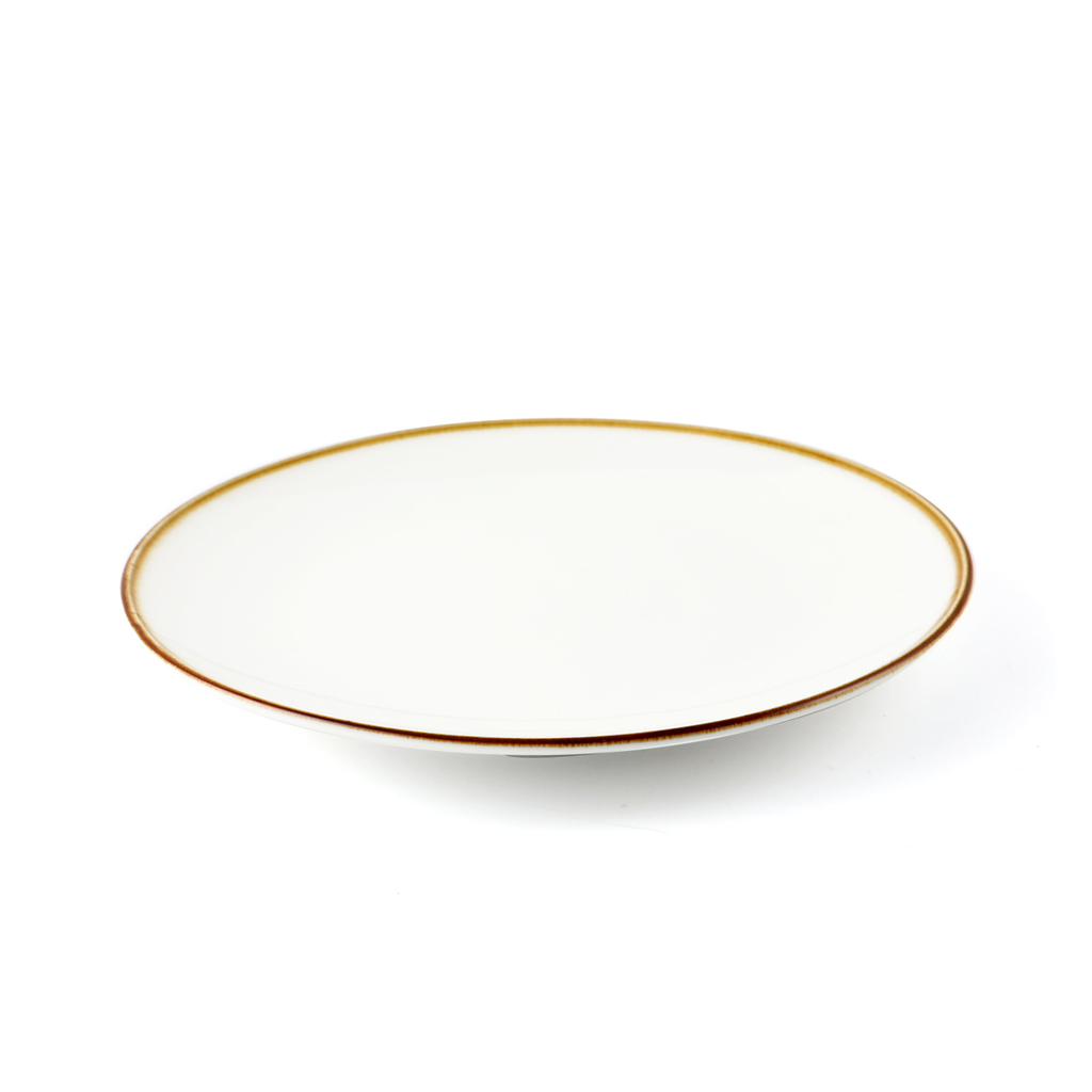 Porceletta Ivory Mocha Porcelain Rimmed Thin Flat Plate 25 cm / 10"
