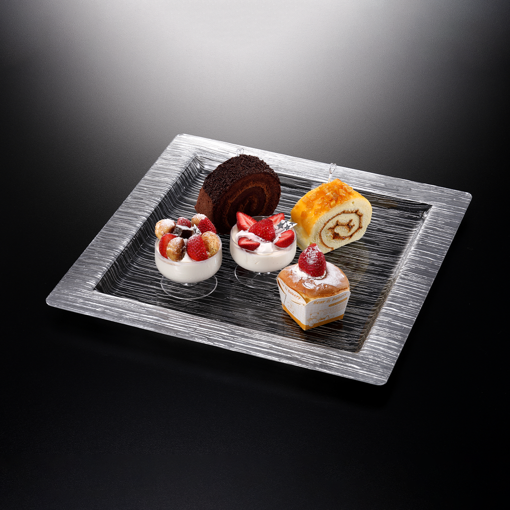 طبق تقديم أكريلك مربع 40 سم لون فضي