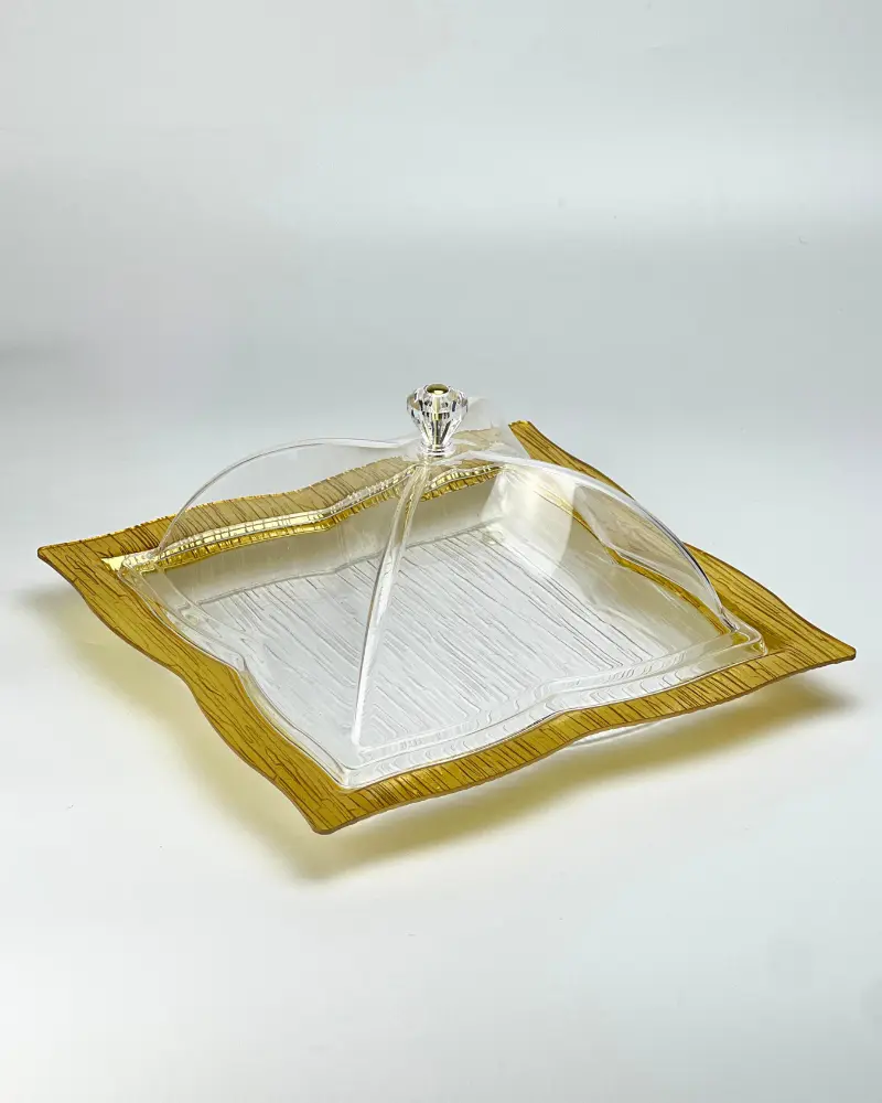 Vague Acrylic Square Dessert Serving Set Golden 30 cm