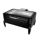 Vague Black Rectangular Stainless Steel Chafing Dish with Glass Lid - 9 Liter