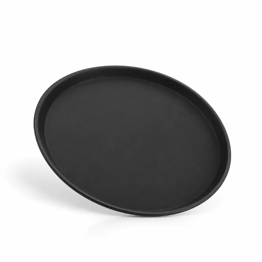 Vague Non-Slip Plastic Round Tray, Black, 35 cm