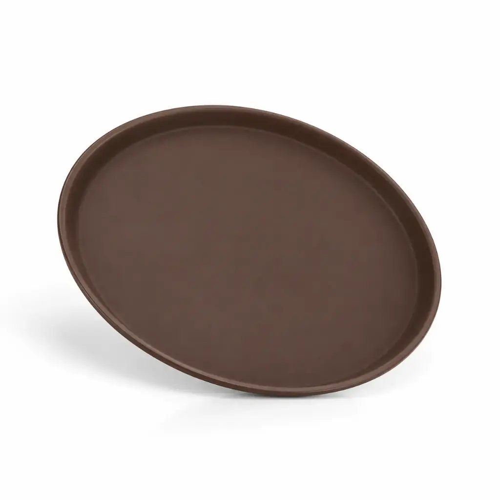 Vague Non-Slip Plastic Round Tray, Brown, 45 cm