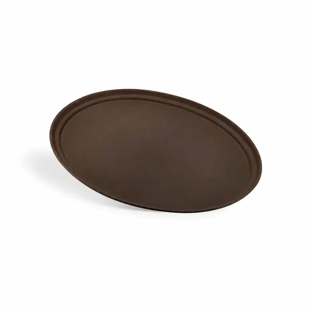 Vague Non-Slip Plastic Oval Tray, Brown, 50 x 63 cm