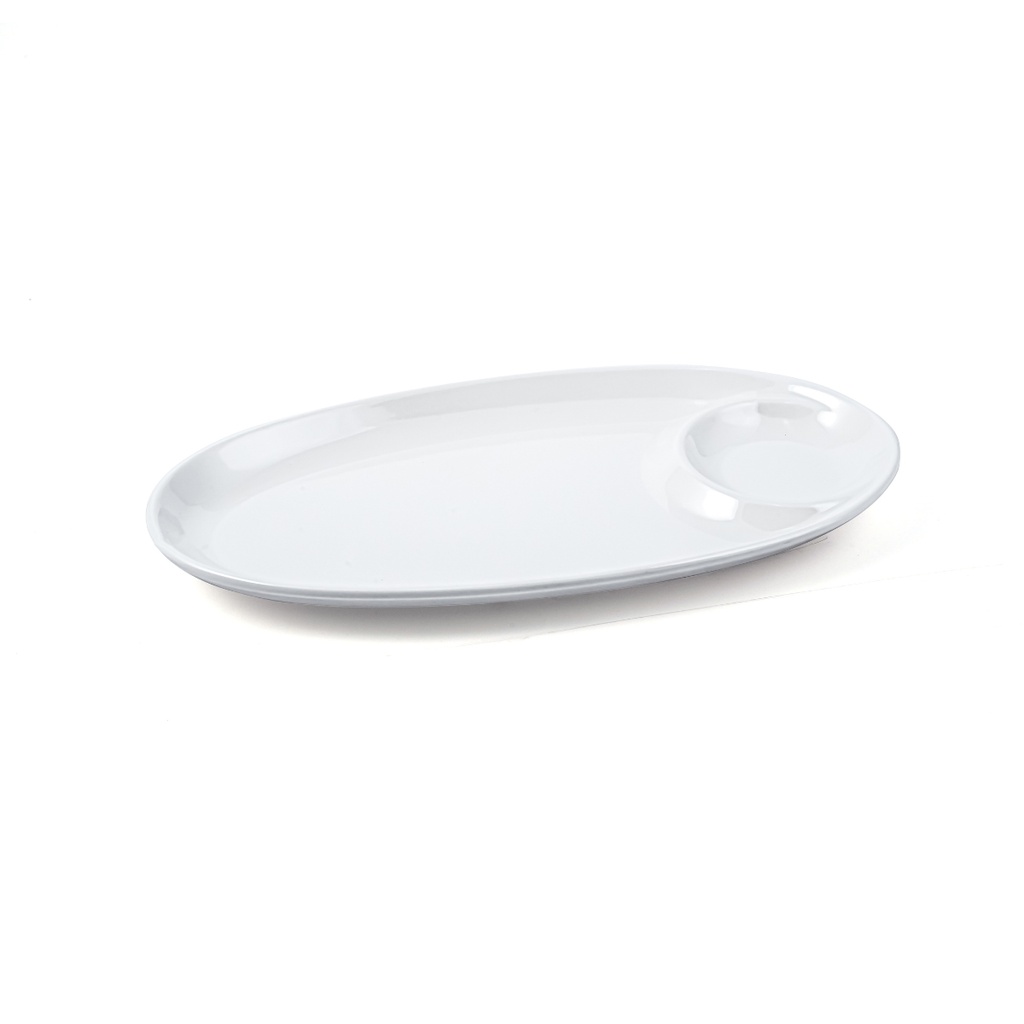 Vague Melamine Oval Platter with Sauce Hole 24 cm