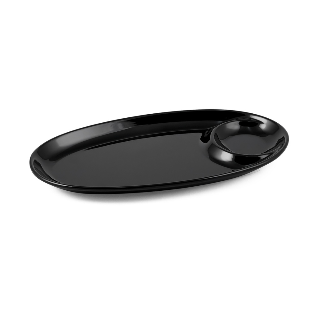 Vague Melamine Oval Platter with Sauce Hole 28 cm