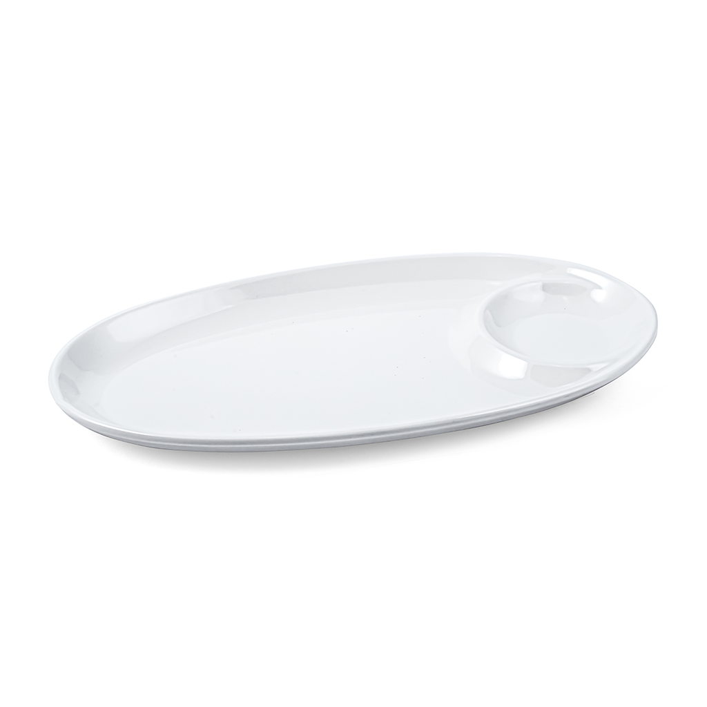 Vague Melamine Oval Platter with Sauce Hole 30 cm