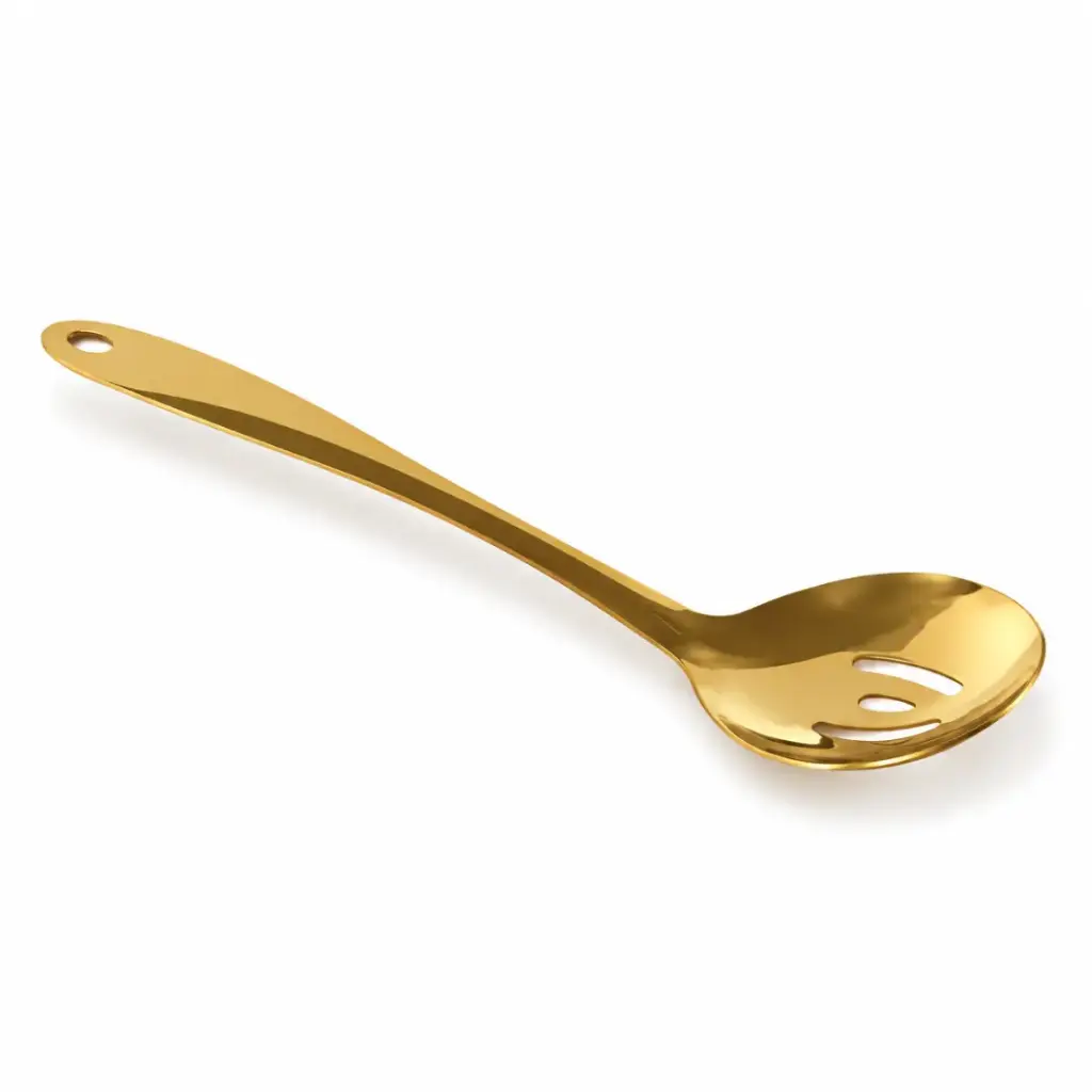 Vague Stainless Steel Gold Serving Spoon with Hole 26 cm