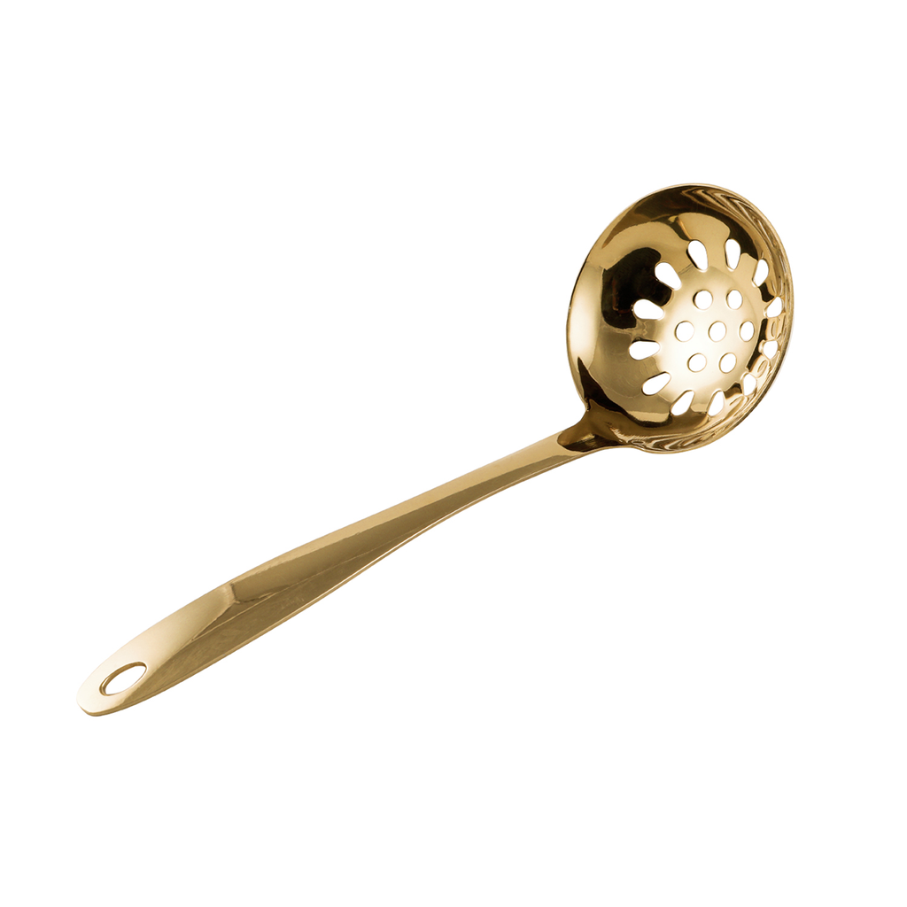 Vague Stainless Steel Gold Soup Ladle with Hole 24 cm