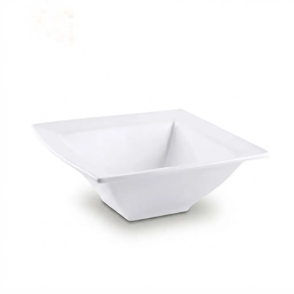 Porceletta Ivory Porcelain Square Bowl Double Rim 25 cm