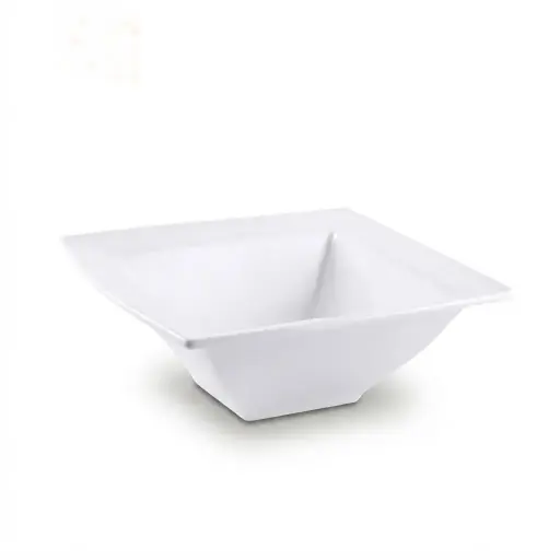 [08-327] Porceletta Ivory Porcelain Square Bowl Double Rim 25 cm