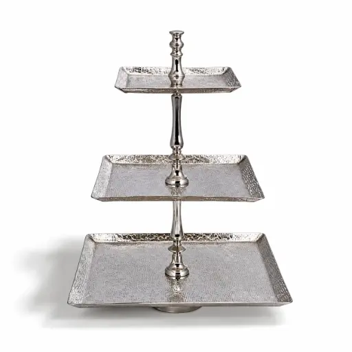 [05-005S] Vague Aluminium Square 3 Tier Stand with SS Silver Finish 40 cm