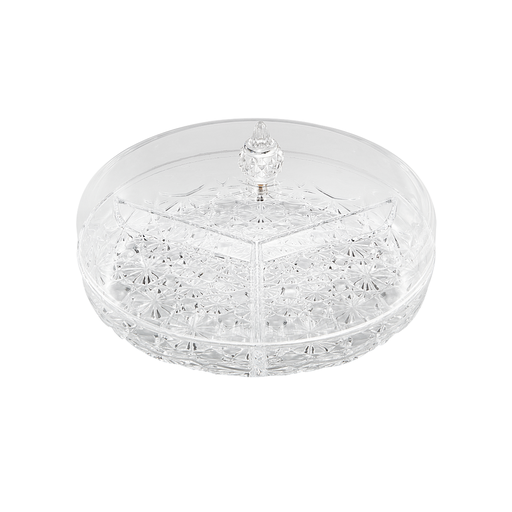 [02-1334] صندوق حلوى أكريليك دائري  بثلاثة أقسام مقاس 10 بوصات