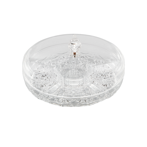 [02-1335] صندوق حلوى أكريليك دائري  مع 6 أقسام 10 بوصة