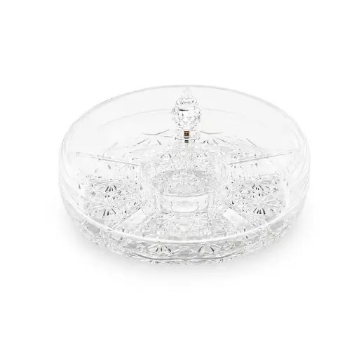 [02-1335] Vague Round Acrylic Candy Box With 6 Partition 10"