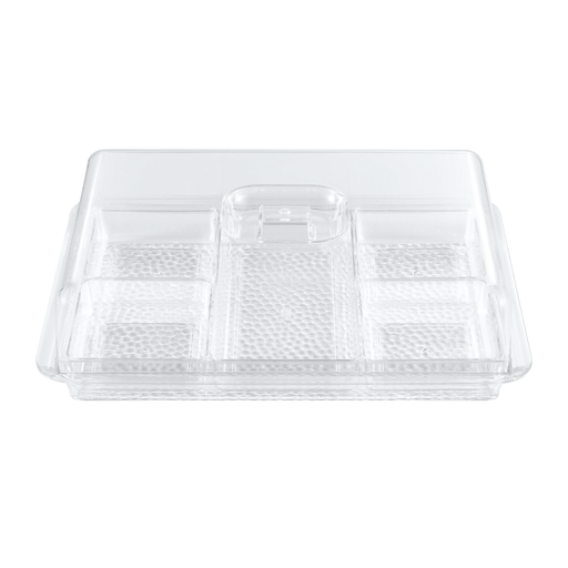 [02-1340] Vague Rectangle Acrylic Candy Box With 5 Inner Bowls 14.5''
