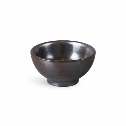 [08-080D3] Porceletta Rustic Black Reactive Glaze Porcelain Small Footed Bowl 8 cm