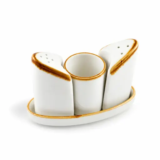 [08-091D1] Porceletta Ivory Mocha Porcelain Condiment Set 4 Pieces