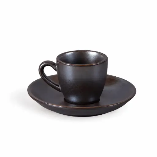 [08-092D3] Porceletta Rustic Black Reactive Glaze Porcelain Espresso Cup & Saucer 80 ml