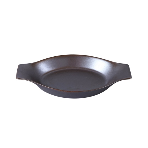 [08-136D3] Porceletta Rustic Black Reactive Glaze Porcelain Banana Plate 10.5" / 26 cm