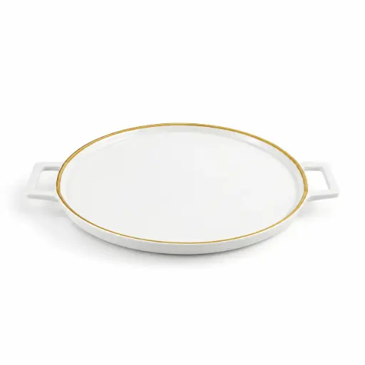 [08-1585D1] طبق بورسلان للبيتزا  15.5*10"بمقبضين - موكا