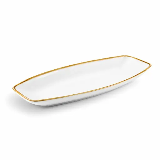 [08-1603D1] Porceletta Ivory Mocha Porcelain Boat Shape Plate 12"