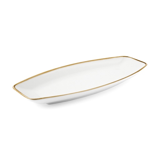 [08-1603D1] Porceletta Ivory Mocha Porcelain Boat Shape Plate 12"