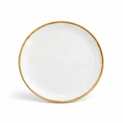 [08-1604D1] Porceletta Ivory Mocha Rimmed Thin Flat Plate 11"