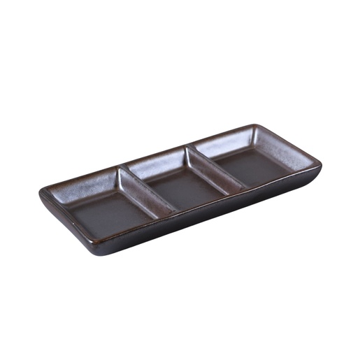 [08-227D3] Porceletta Rustic Black Reactive Glaze Porcelain 7" Rectangular Compartment Dish