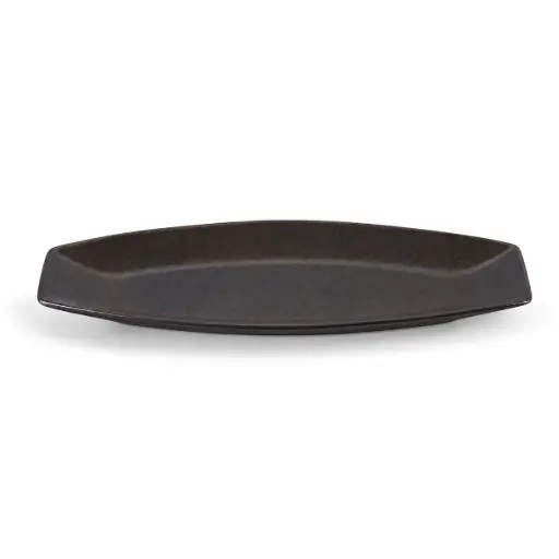 [08-242D3] Porceletta Rustic Black Reactive Glaze Porcelain Boat Plate 14"