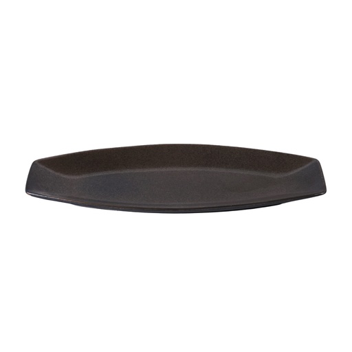 [08-242D3] Porceletta Rustic Black Reactive Glaze Porcelain Boat Plate 14"