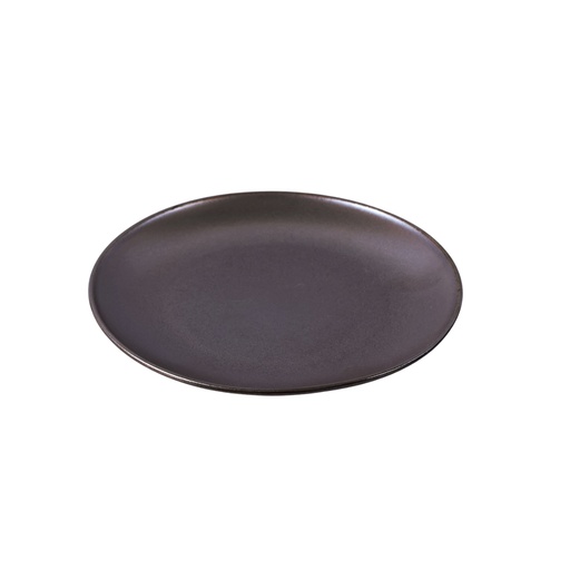 [08-318D3] Porceletta Rustic Black Reactive Glaze Porcelain 8" Rimmed Thin Flat Plate