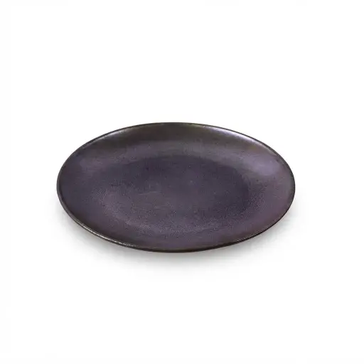 [08-319D3] Porceletta Rustic Black Reactive Glaze Porcelain 10" Rimmed Thin Flat Plate