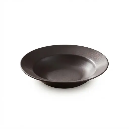 [08-442D3] Porceletta Rustic Black Reactive Glaze Porcelain Soup Plate 23 cm