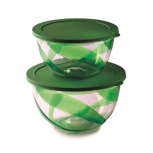 [SN-075] Snips 2 Pieces Salad Bowl 5 Liter and 3 Liter with lids 2 in 1 Set Green / 000875