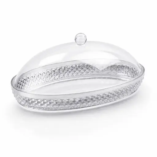 [02-497] Vague Acrylic Diamond Silver Oval Dessert Set