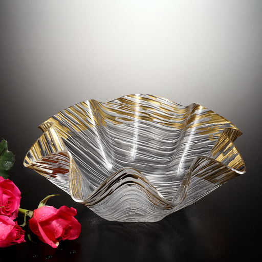 [02-774] Vague Acrylic Flower Bowl Golden 27 cm