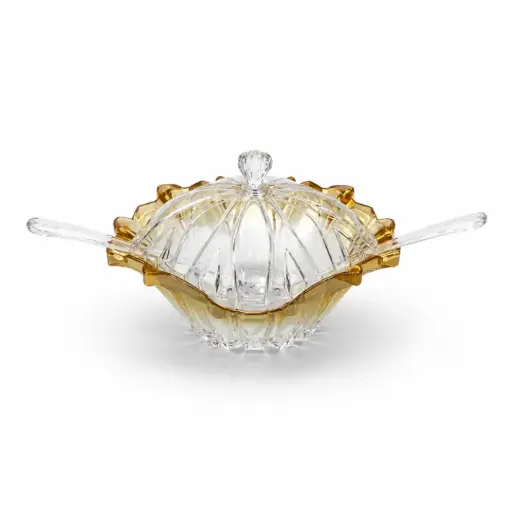 [02-842] Vague Acrylic Salad Bowl with Spoon & Fork Servers Clear