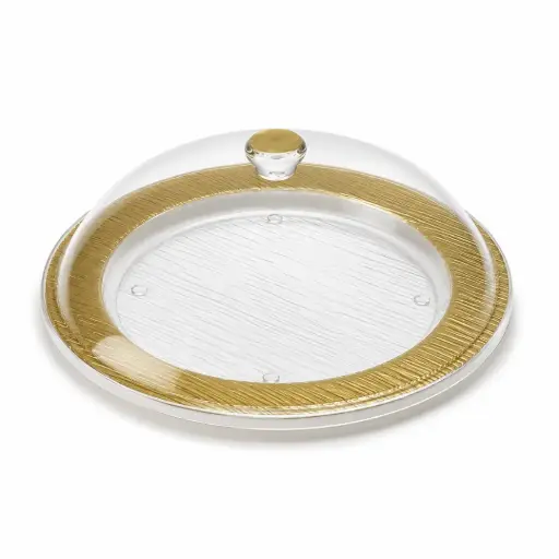 [02-852G] Vague Acrylic Serving Set Round Bark Golden 35 cm