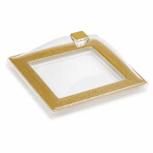 [02-854G] Vague Acrylic Square Serving Set Bark Golden 31 cm