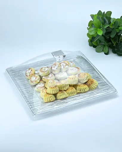 [02-854S] Vague Acrylic Square Serving Set Bark Silver 31 cm