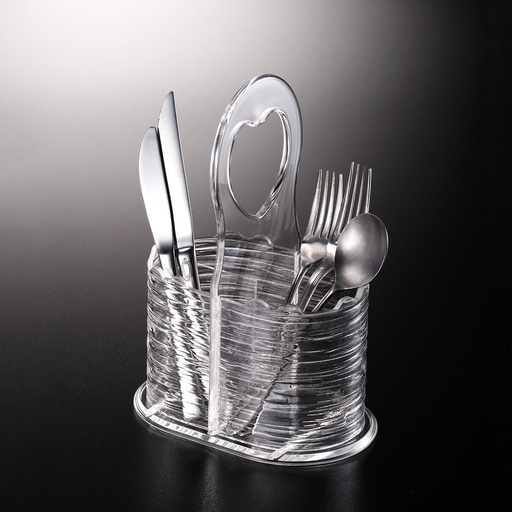 [02-866] Vague Acrylic Cutlery Holder Bark Clear 21 cm