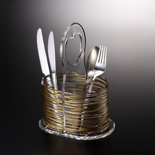 [02-866GT] Vague Acrylic Cutlery Holder Bark Golden 21 cm